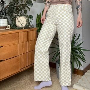 Checkerboard Beige & White High-Rise Jeans